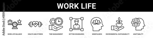Work Life web banner icon set collection solid style.