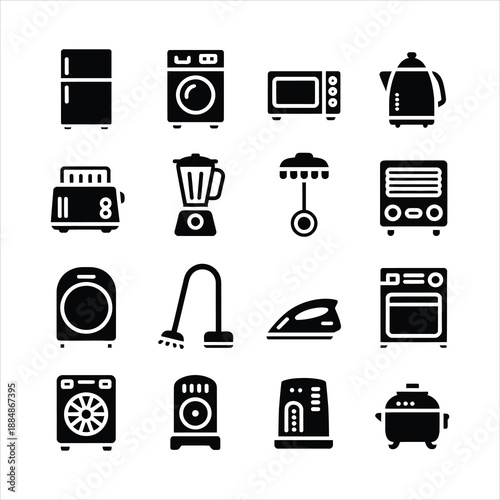 Household Kitchen and Home Appliance Icon Set