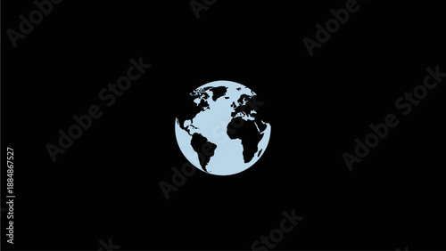 Digital Blue Globe Icon on Black Background for Global Network, World Map, International Connection, and Technology