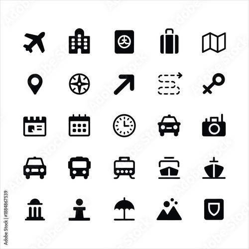 Travel Navigation and Global Tourism Icon Set