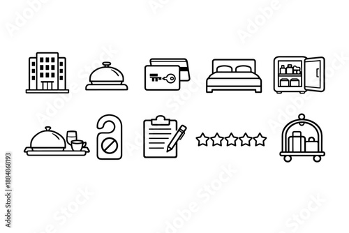 Hotel and hospitality line icon set. Accommodation, service, and travel icons collection