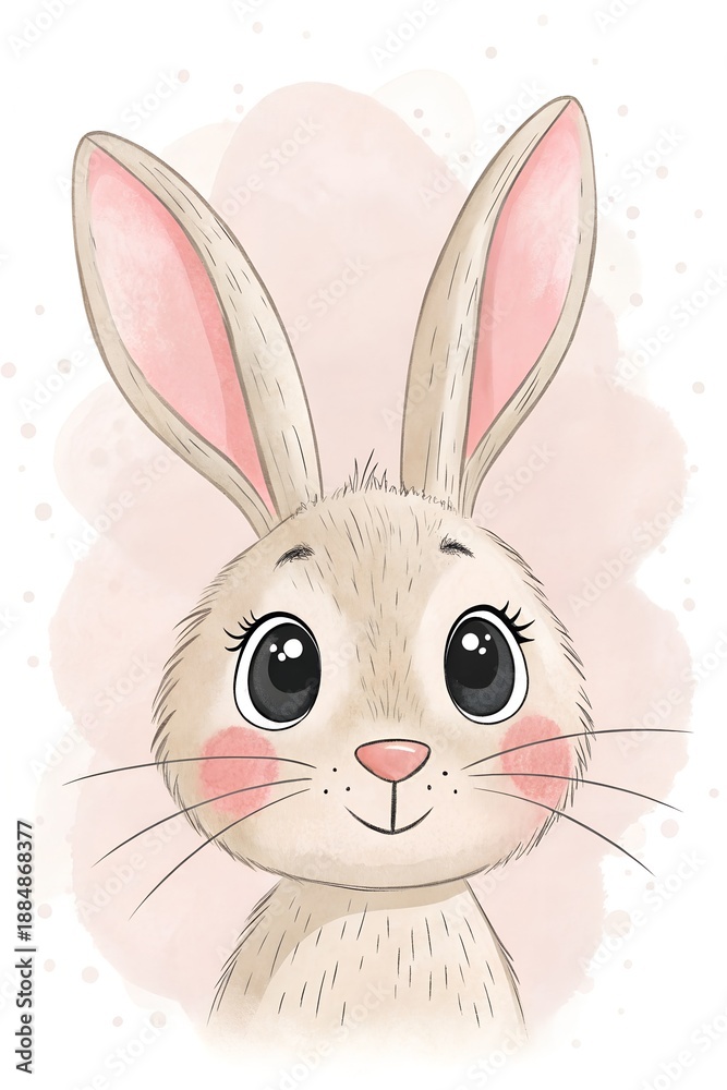 Fototapeta premium Cute rabbit with big eyes and soft ears on light background during spring season