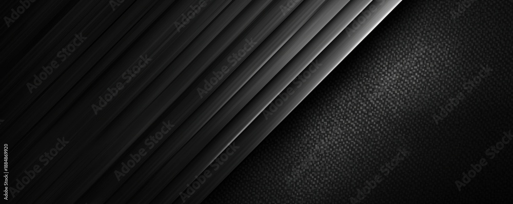 Obraz premium black carbon fiber background with diagonal lines and light gray shapes abstract dark texture with a geometric pattern for wallpaper Generative AI