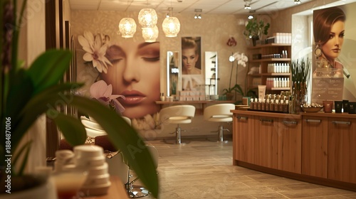 A photo of a sleek beauty salon interior.
