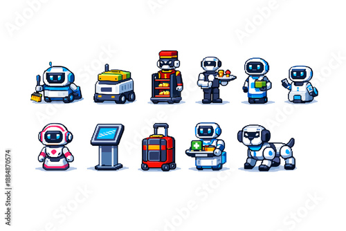 Robot, ai service outline icon set. Futuristic, technology, assistance icons collection