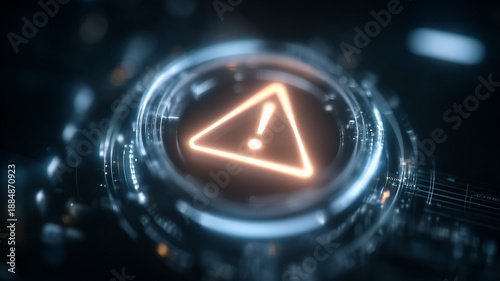 Warning triangle symbol inside circular interface representing critical system alerts monitoring and incident response for IT operations.
