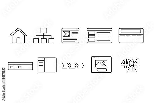 Web development line icon set. Sitemap, homepage, and dashboard outline icons.