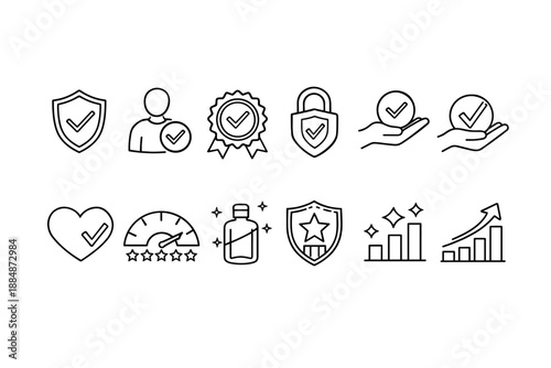 Security and protection icon set, outline style for safety and assurance themes