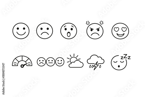 Emotions and weather outline icon set. Mood, expression outline icons collection