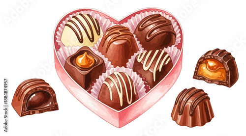 ハート型ギフトボックスに入ったチョコレート詰め合わせイラスト |  バレンタイン,プレゼント