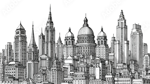 Grand european city skyline with historic cathedral