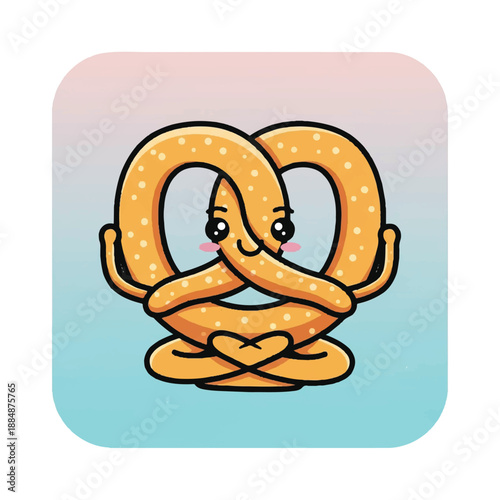 Cartoon Pretzel Character with Smiling Face.
