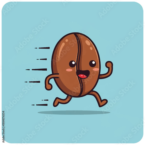 Cartoon Coffee Bean Character Running Fast 1.
