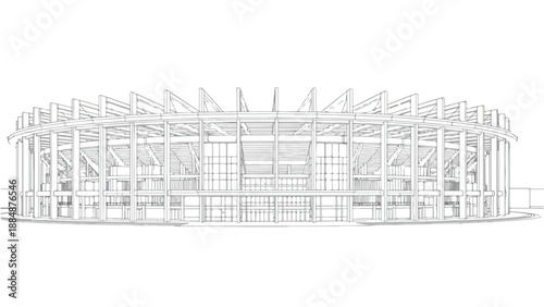 Modernist stadium interior architectural sketch