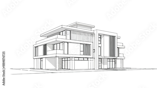 Multi-story modern apartment building with balconies