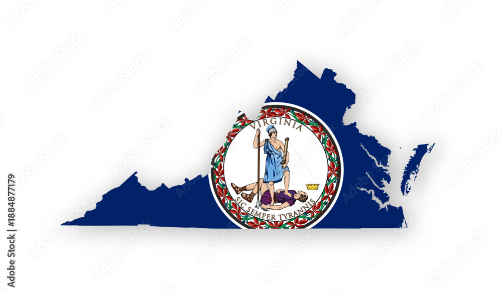 Fototapeta premium Virginia flag map poster. US state pride wall decor artwork. Patriotic printable digital art. Detailed vector illustration