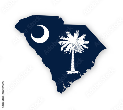 South Carolina flag map poster. US state pride wall decor artwork. Patriotic printable digital art. Detailed vector illustration