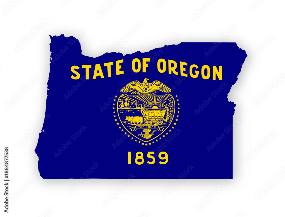 Fototapeta premium Oregon flag map poster. US state pride wall decor artwork. Patriotic printable digital art. Detailed vector illustration