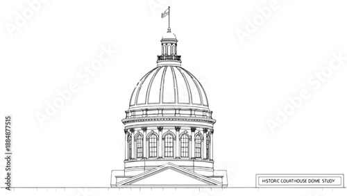 Detailed architectural sketch of a dome structure