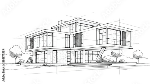 Modern multi level villa with flat roof and terrace