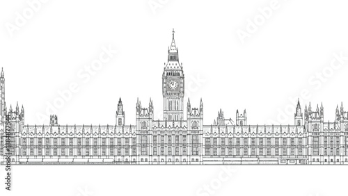 Panoramic view of historic parliament building facade