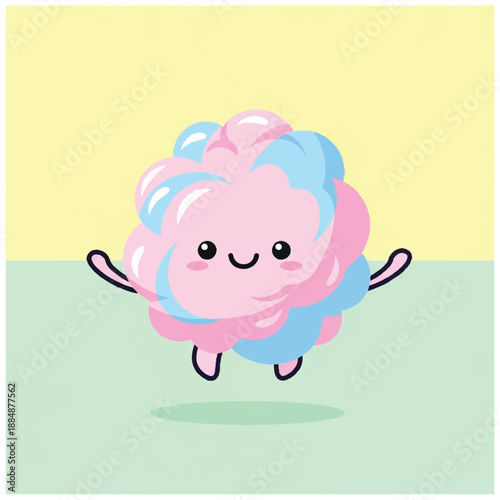 Cute Cartoon Cotton Candy Character Smiling.