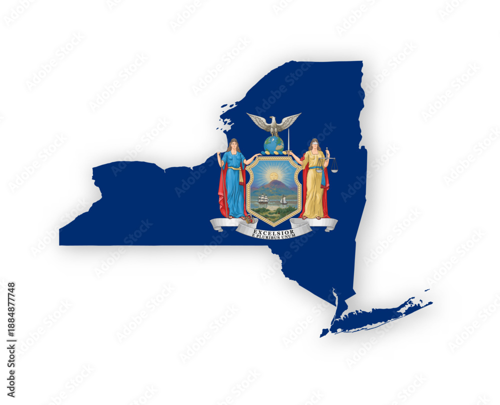 Fototapeta premium New York flag map poster. US state pride wall decor artwork. Patriotic printable digital art. Detailed vector illustration