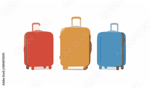 3D colorful travel luggage suitcase set for summer vacation and tourism isolated on white