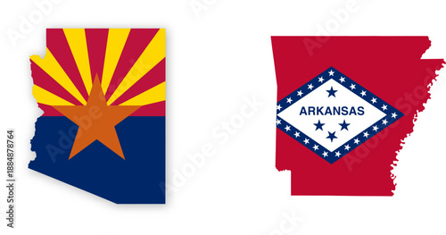 Arizona flag map poster. US state pride wall decor artwork. Patriotic printable digital art. Detailed vector illustration