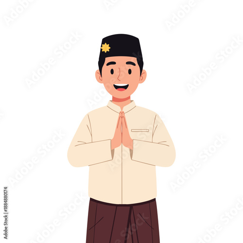 Young muslim man greeting with hands pressed together