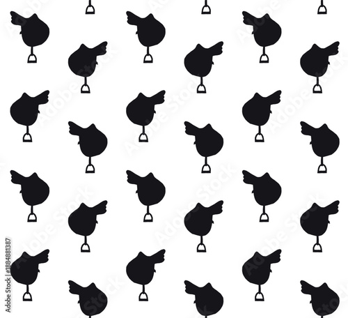 Vector seamless pattern of hand drawn horse riding saddle isolated on white background