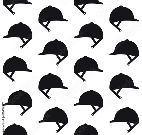 Vector seamless pattern of flat horse riding helmet isolated on white background