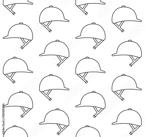 Vector seamless pattern of flat horse riding helmet isolated on white background