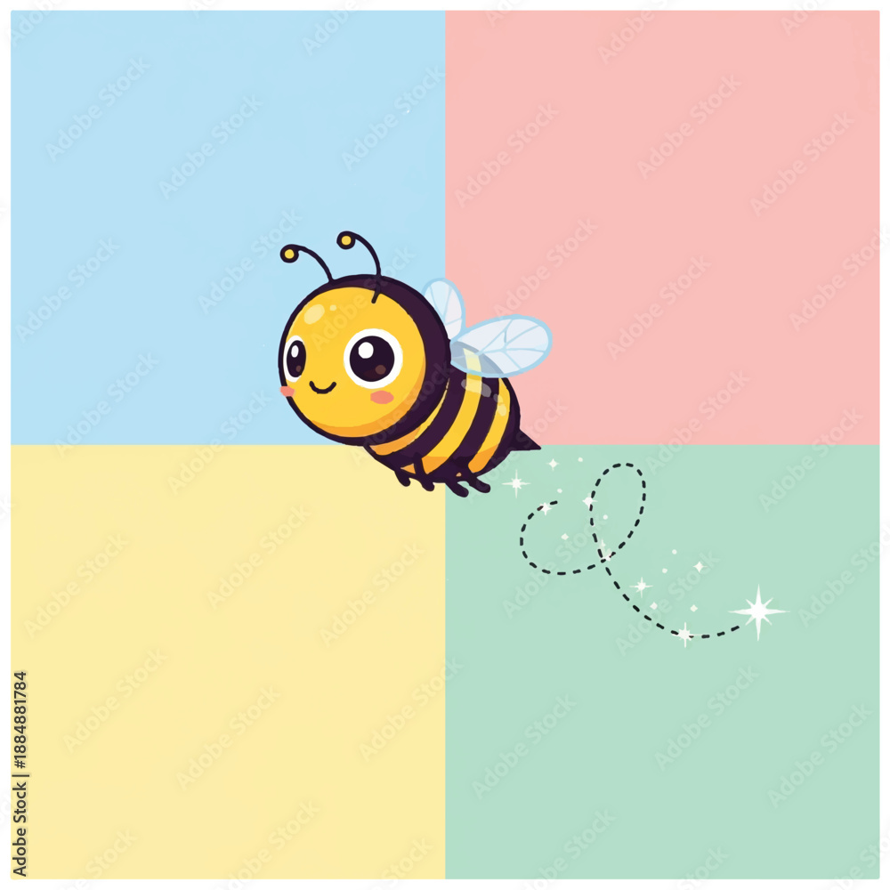 Obraz premium Cute Cartoon Bee Flying with Trail.