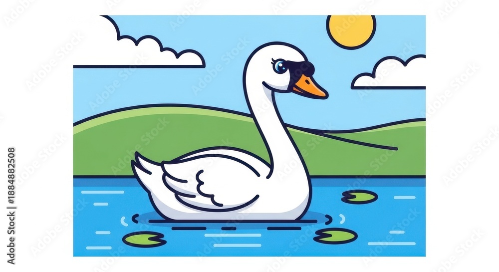 Fototapeta premium Elegant Swan Floating Peacefully on a Serene Lake.