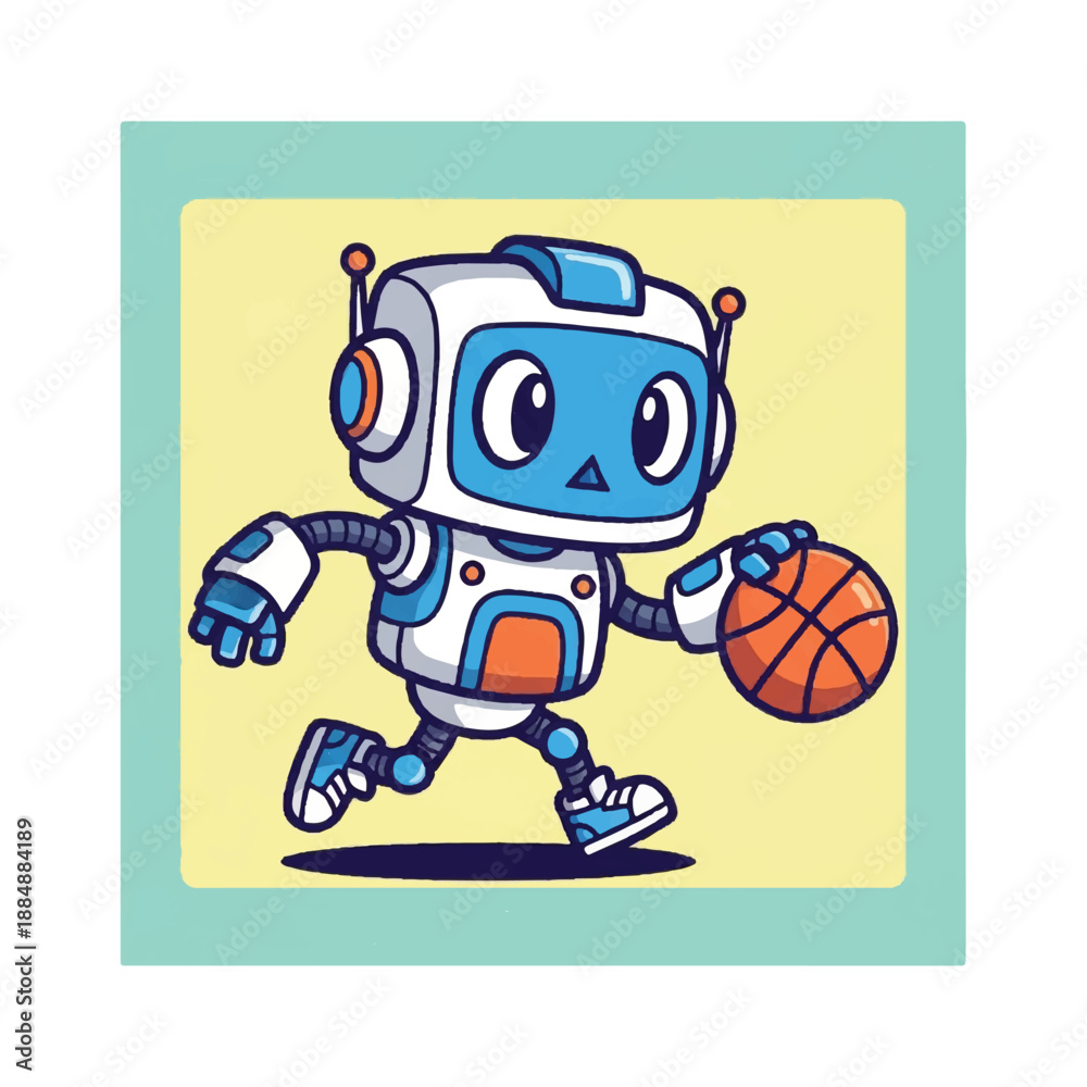 Fototapeta premium Robot Character Dribbling Basketball.