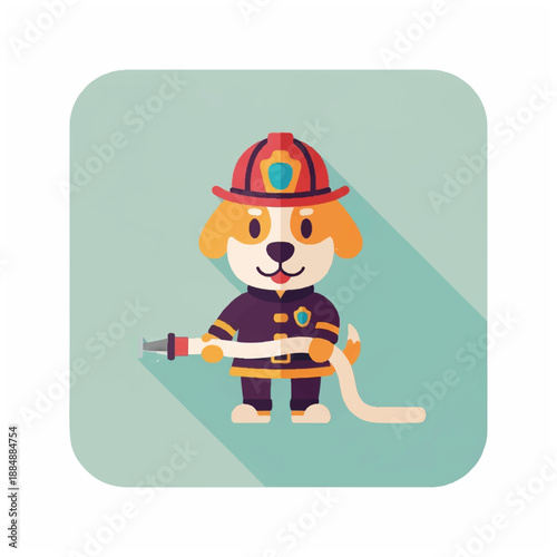Cartoon Dog Firefighter Holding Hose.