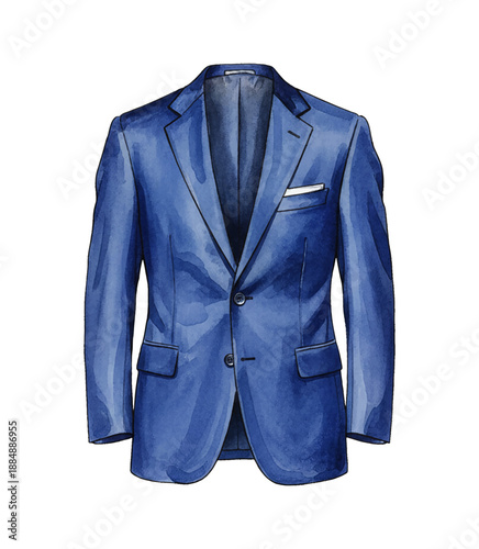 Stylish Blue Suit Jacket Formal Professional Business Clothing Apparel Smart Fashion Attire Watercolor Illustration