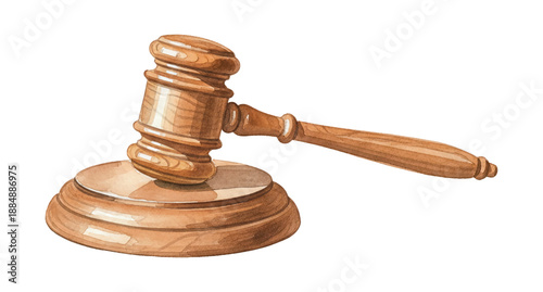 Wooden Gavel and Sounding Block Watercolor Illustration for Law and Justice Theme