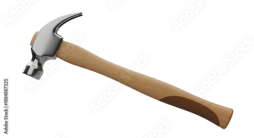 A shiny metal claw hammer with a wooden handle is isolated on black.