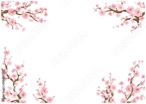 桜の花 和風フレーム 余白デザイン 筆タッチ