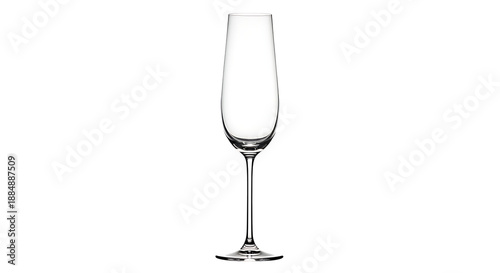 A tall, elegant empty champagne flute on a black background.