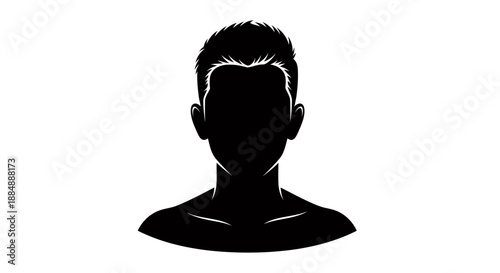 Silhouette of a male head and shoulders with short hair.