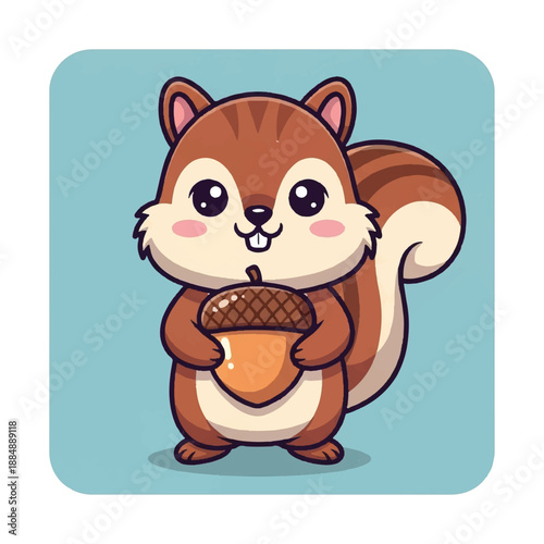 Cartoon Squirrel Holding Acorn Nut.
