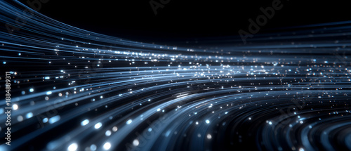 Blue Fiber-Optic Data Lines – Futuristic Network Light Trails on Black With Copy Space