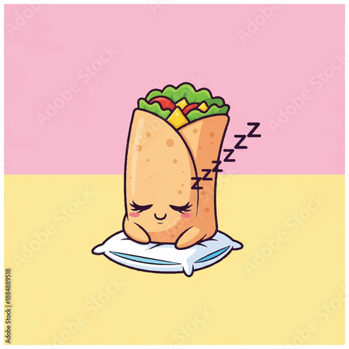 Sleeping Burrito Cartoon Character with Filling.