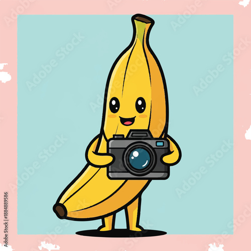 Cartoon Banana Character Holding Camera.