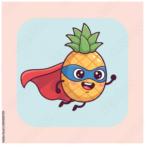 Cartoon Pineapple Superhero Character Flying.