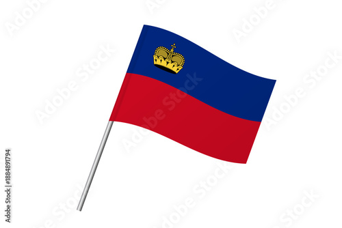 Liechtenstein flag - wavy stick flag of country, cultural identity and heritage. Represents national pride and unity. Vector flag isolated on white background.