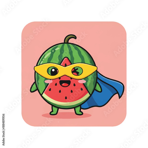 Cartoon Watermelon Superhero Character Illustration.